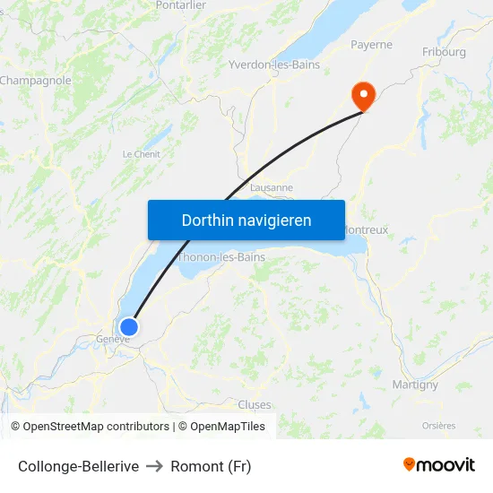 Collonge-Bellerive to Romont (Fr) map