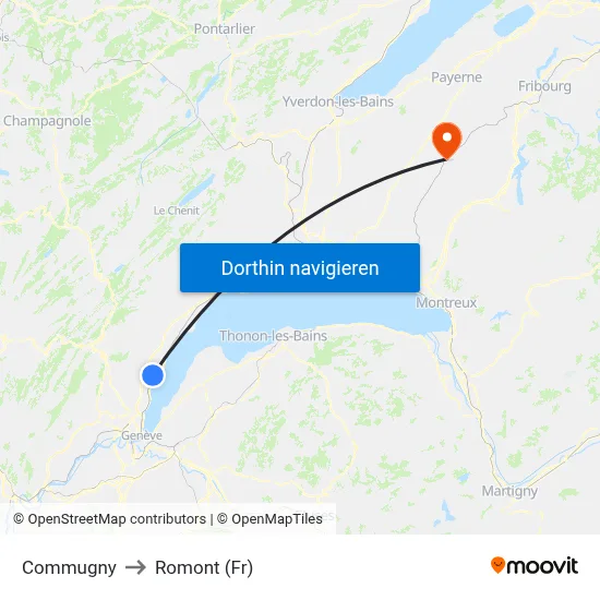 Commugny to Romont (Fr) map