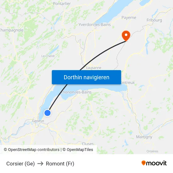 Corsier (Ge) to Romont (Fr) map