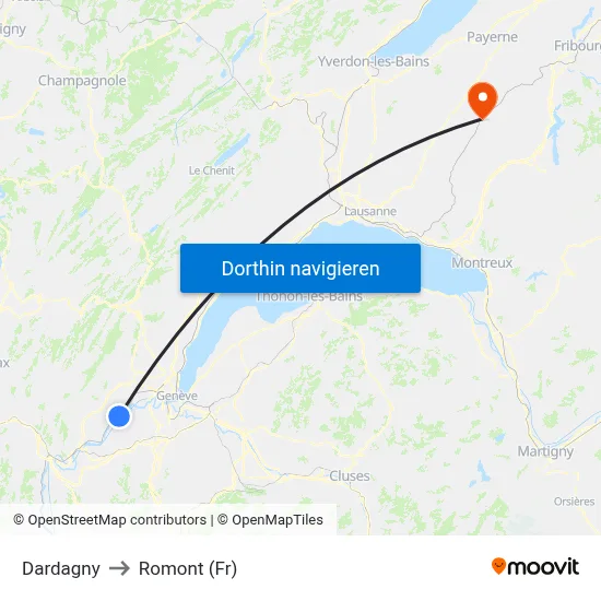 Dardagny to Romont (Fr) map
