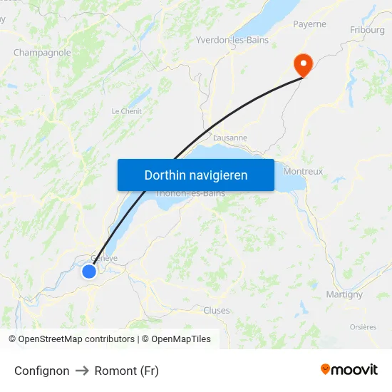 Confignon to Romont (Fr) map