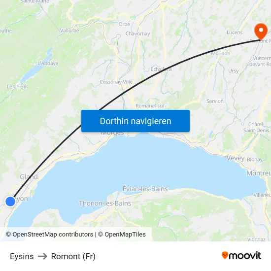 Eysins to Romont (Fr) map