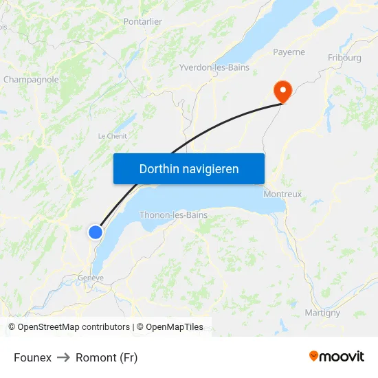 Founex to Romont (Fr) map