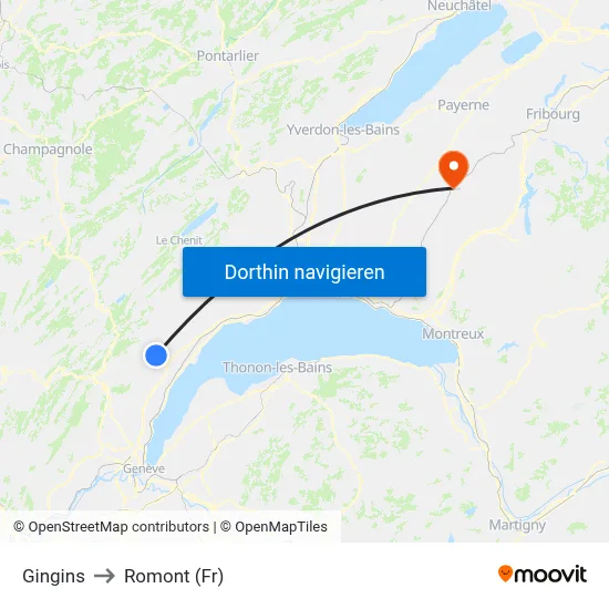 Gingins to Romont (Fr) map