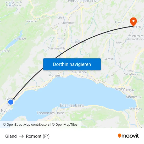 Gland to Romont (Fr) map