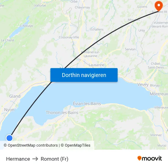 Hermance to Romont (Fr) map