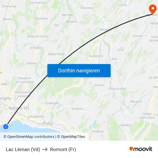 Lac Léman (Vd) to Romont (Fr) map
