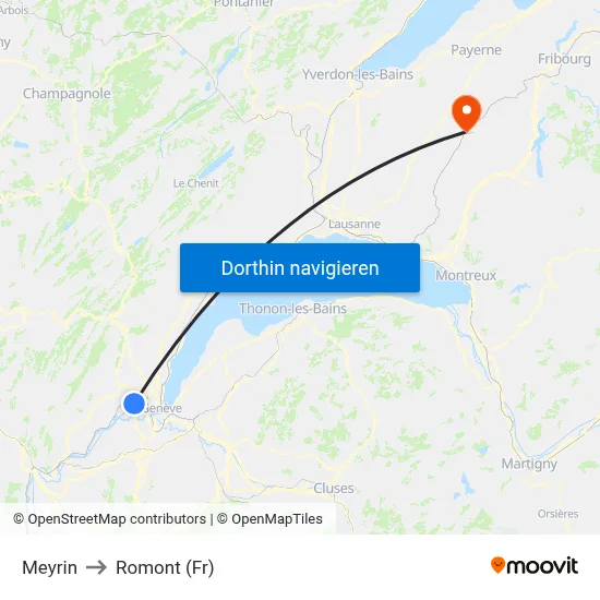 Meyrin to Romont (Fr) map