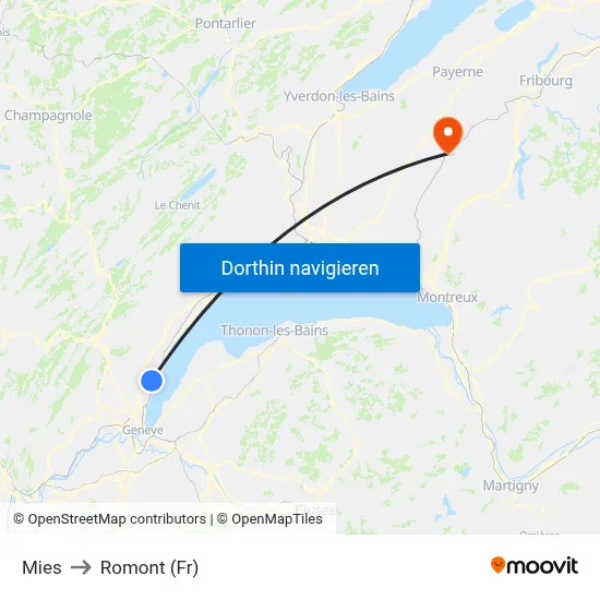 Mies to Romont (Fr) map