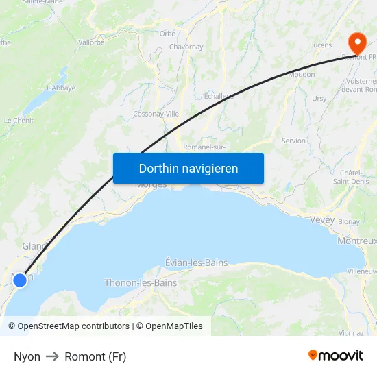 Nyon to Romont (Fr) map