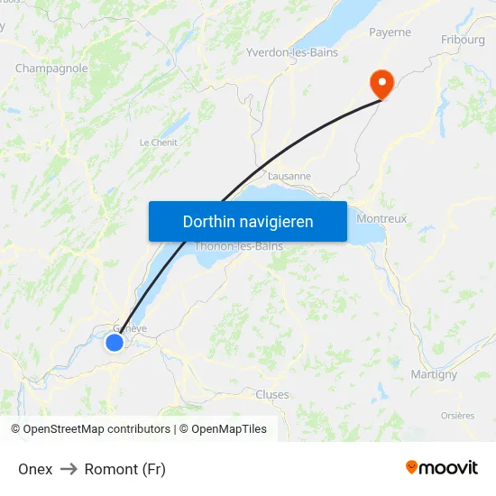 Onex to Romont (Fr) map