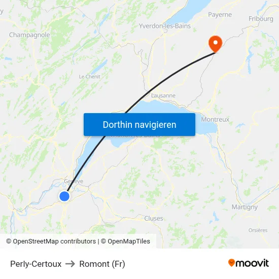 Perly-Certoux to Romont (Fr) map