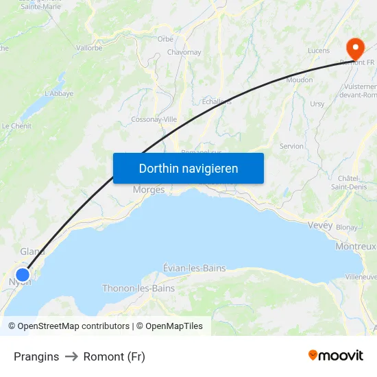 Prangins to Romont (Fr) map