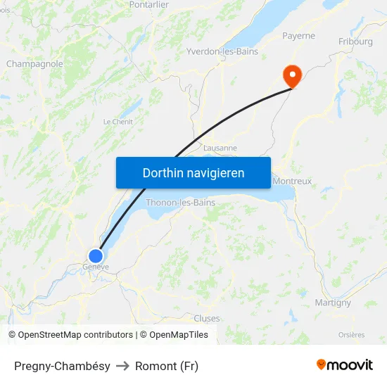 Pregny-Chambésy to Romont (Fr) map