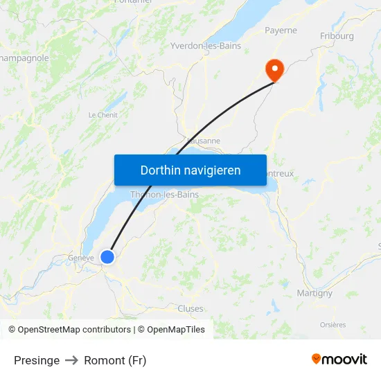 Presinge to Romont (Fr) map