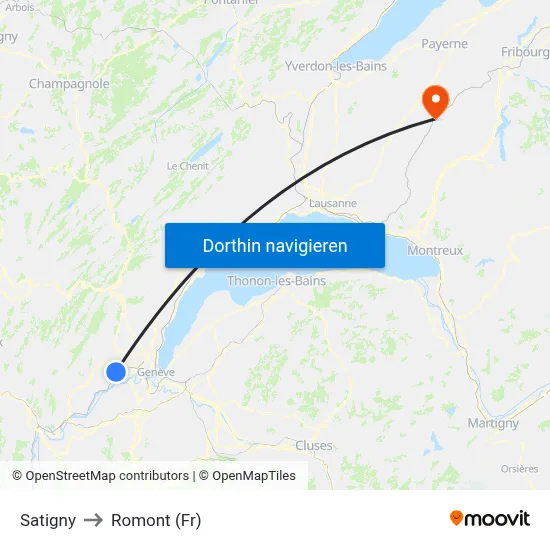 Satigny to Romont (Fr) map