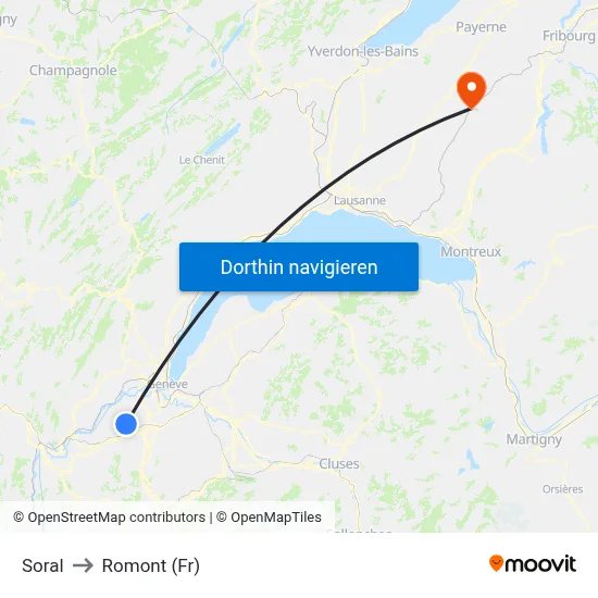 Soral to Romont (Fr) map