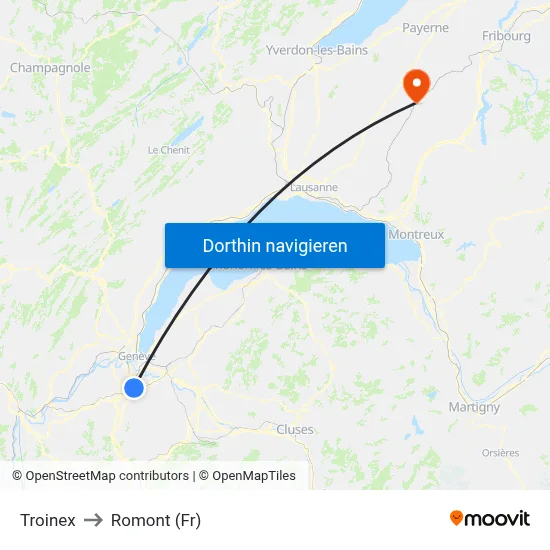 Troinex to Romont (Fr) map