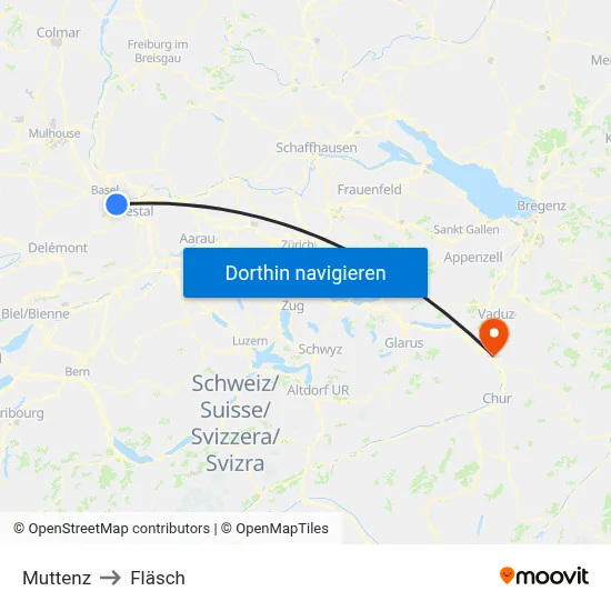 Muttenz to Fläsch map