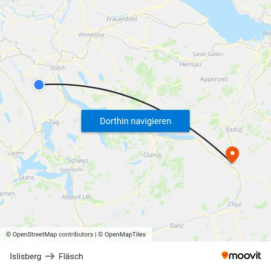 Islisberg to Fläsch map