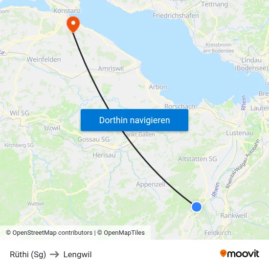 Rüthi (Sg) to Lengwil map