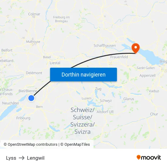 Lyss to Lengwil map