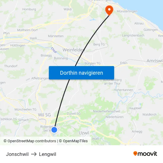 Jonschwil to Lengwil map