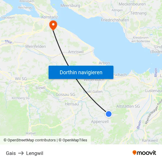 Gais to Lengwil map