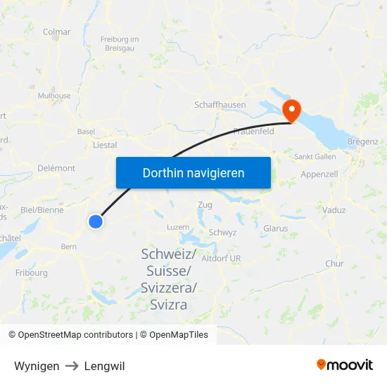 Wynigen to Lengwil map