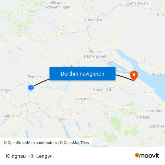 Klingnau to Lengwil map