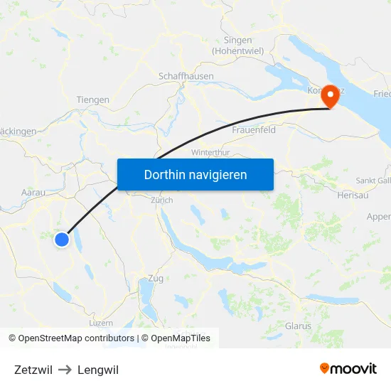 Zetzwil to Lengwil map