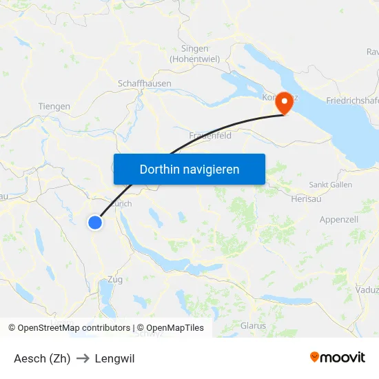 Aesch (Zh) to Lengwil map