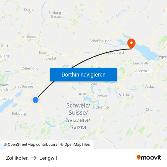 Zollikofen to Lengwil map