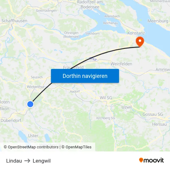 Lindau to Lengwil map