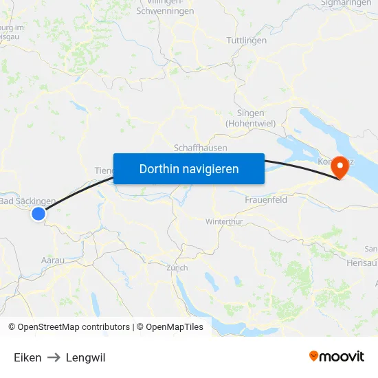 Eiken to Lengwil map