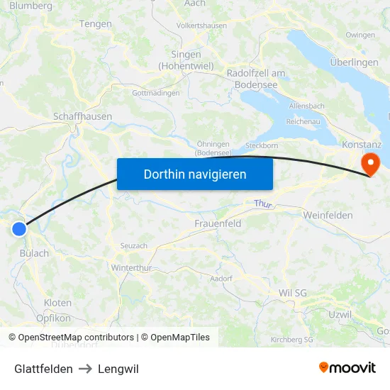 Glattfelden to Lengwil map