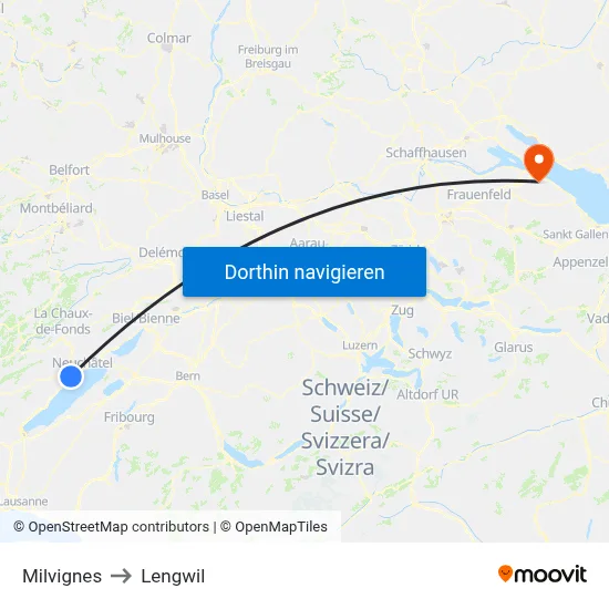 Milvignes to Lengwil map