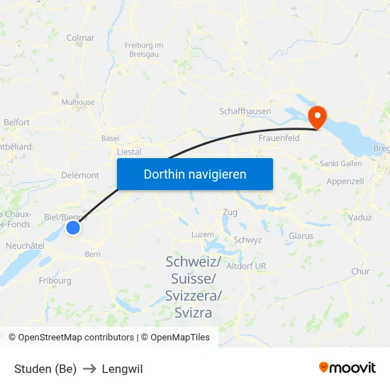 Studen (Be) to Lengwil map