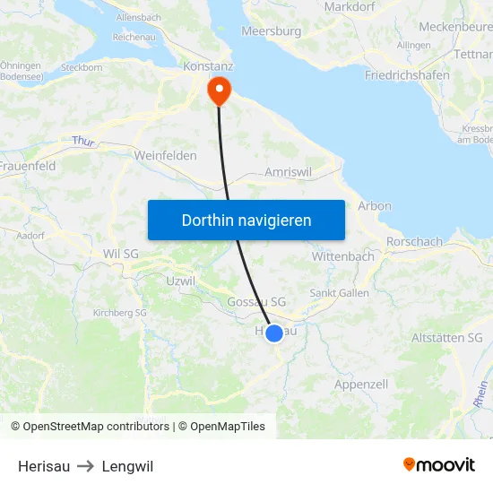 Herisau to Lengwil map