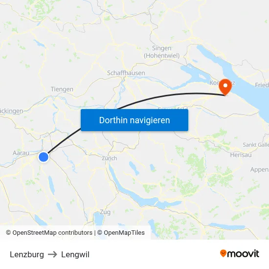 Lenzburg to Lengwil map