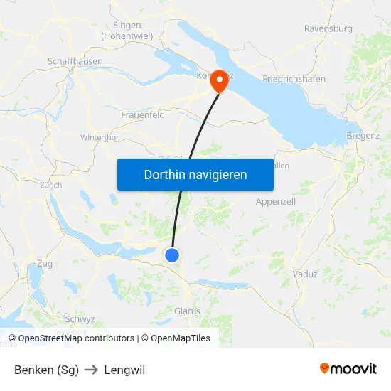 Benken (Sg) to Lengwil map
