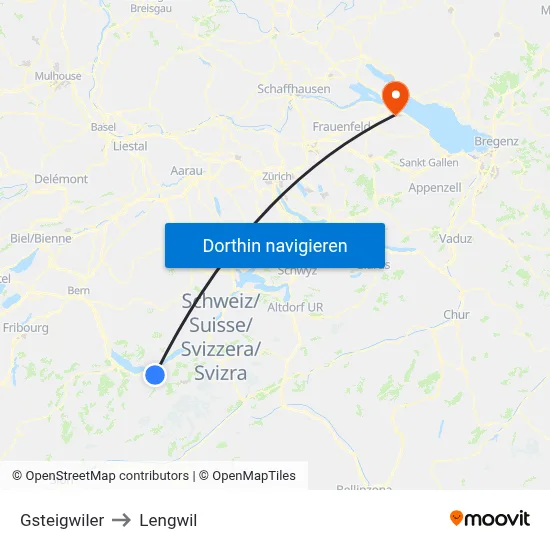 Gsteigwiler to Lengwil map