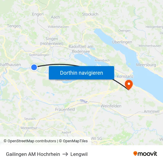 Gailingen AM Hochrhein to Lengwil map