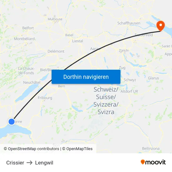 Crissier to Lengwil map
