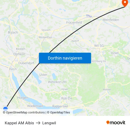 Kappel AM Albis to Lengwil map