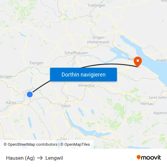 Hausen (Ag) to Lengwil map