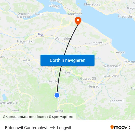 Bütschwil-Ganterschwil to Lengwil map