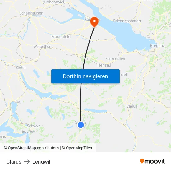 Glarus to Lengwil map