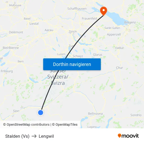 Stalden (Vs) to Lengwil map