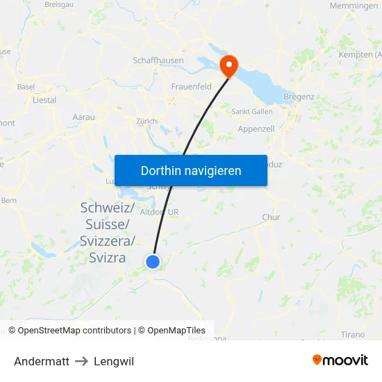 Andermatt to Lengwil map
